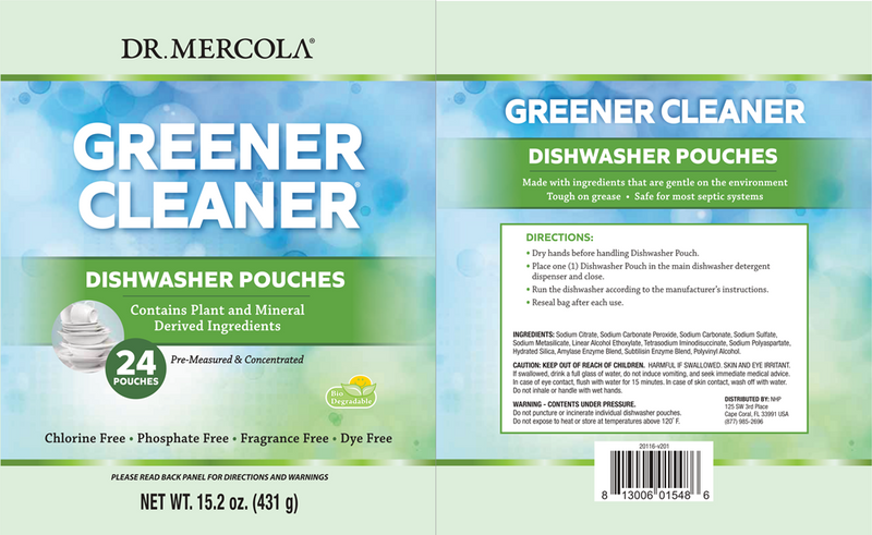 Greener Cleaner Dishwasher Pods (Dr. Mercola) label