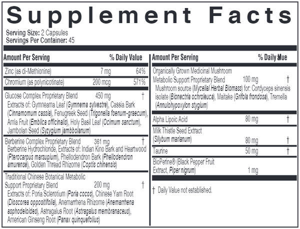 ecoMetabolic Supplement Facts Label