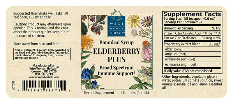 elderberry plus syrup wise woman herbals label