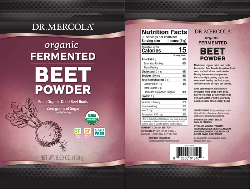Fermented Beet Powder (Dr. Mercola) label
