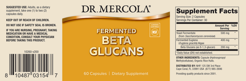 Fermented Beta Glucans (Dr. Mercola) label