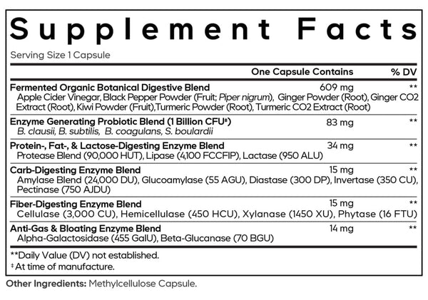 Fermented Digestive Enzymes Supplement Facts Label