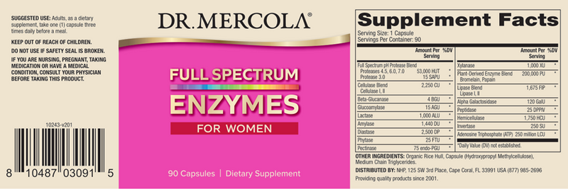 full spectrum enzymes for women dr. mercola label