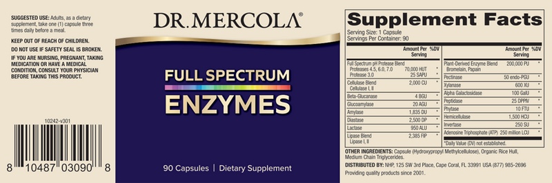 Full Spectrum Enzymes (Dr. Mercola) label
