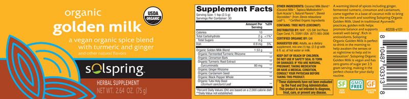 Solspring Organic Golden Milk (Dr. Mercola) label