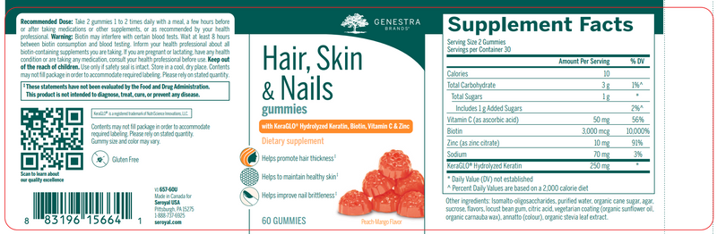 Hair, Skin & Nails Gummies (Genestra) label
