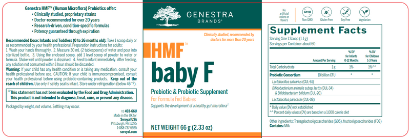 HMF BABY F (Genestra) label