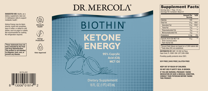 MITOMIX Ketone Energy MCT Oil (Dr. Mercola) label