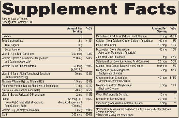 Chewable Multivitamin for Kids (Dr. Mercola) supplement facts
