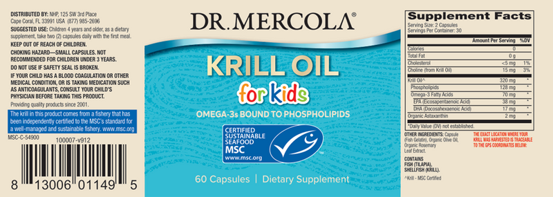 Kid's Krill Oil (Dr. Mercola) label