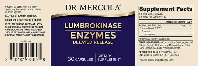 Lumbrokinase Enzymes (Dr. Mercola) label