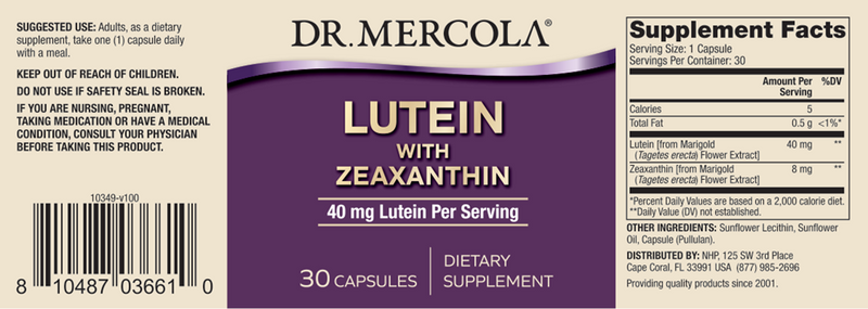 Lutein with Zeaxathin (Dr. Mercola) label