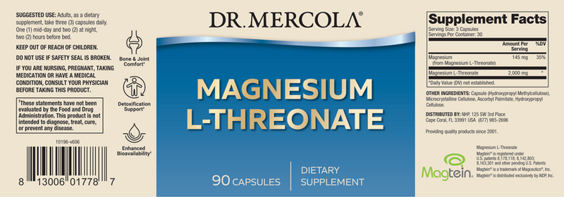 Magnesium L-Threonate (Dr. Mercola) label