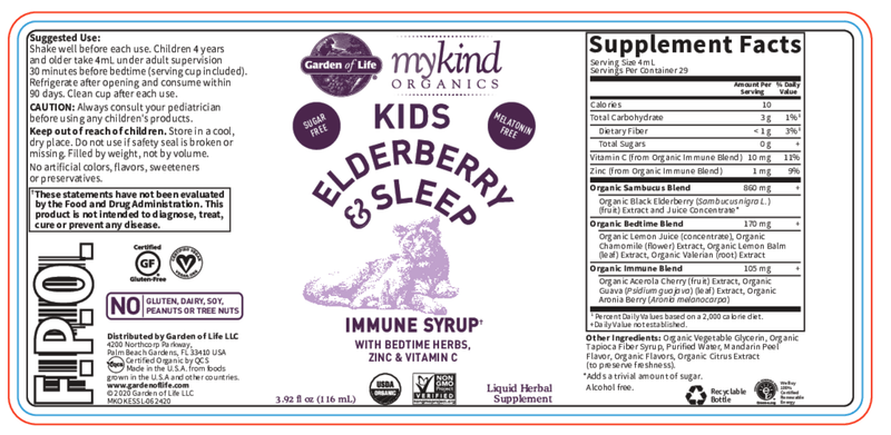 myKind Kids Elderberry Sleep (Garden of Life) Label