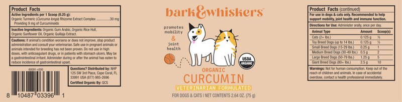 Organic Curcumin Extract for Cats & Dogs (Dr. Mercola) label