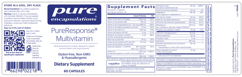PureResponse Multivitamin (Pure Encapsulations) label