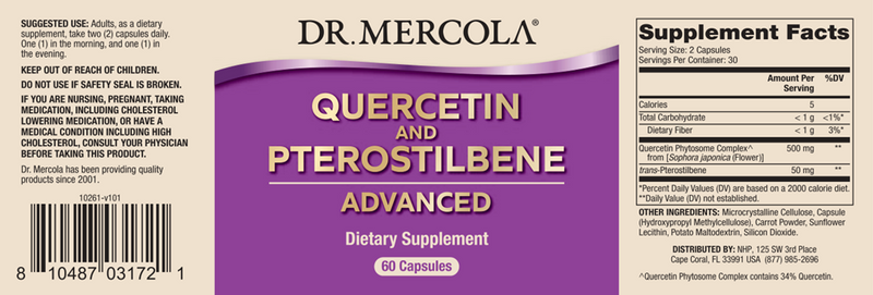 Quercetin and Pterostilbene Advanced (Dr. Mercola) label