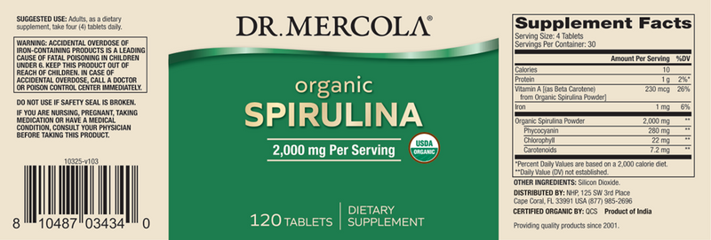 Organic Spirulina (Dr. Mercola) label