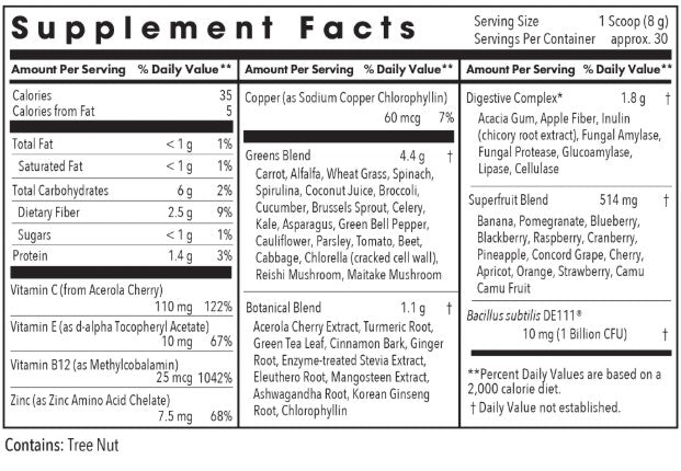 Super Greens Powder supplement facts