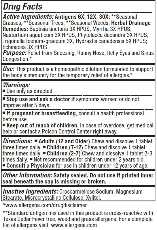 Allergena TX Cedar Fever Allergy Tabs Progena Drug Facts
