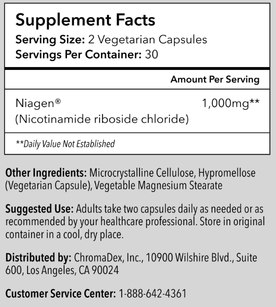 Tru Niagen Pro 1,000mg (TruNiagen) supplement facts