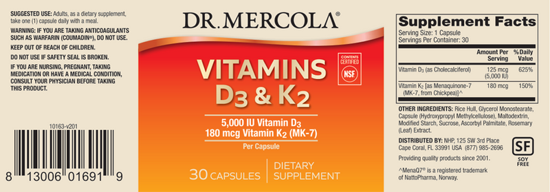 Vitamins D3 & K2 (Dr. Mercola) label