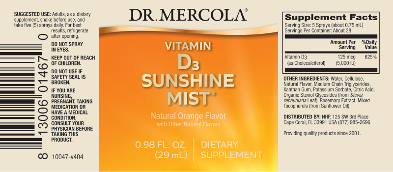 Vitamin D Spray (Dr. Mercola) label
