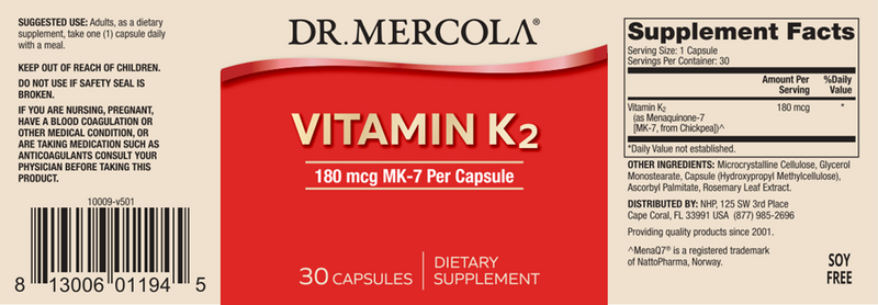 Vitamin K-2 (Dr. Mercola) label