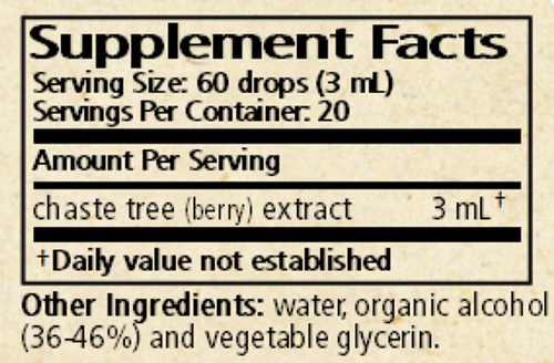 Vitex/Chaste Tree Supplement Facts Label