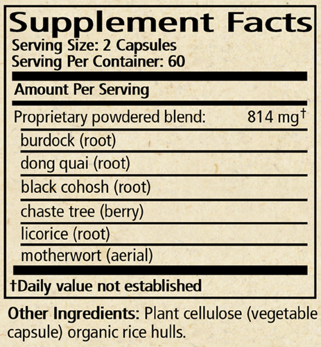 Women's Menocaps Supplement Facts Label