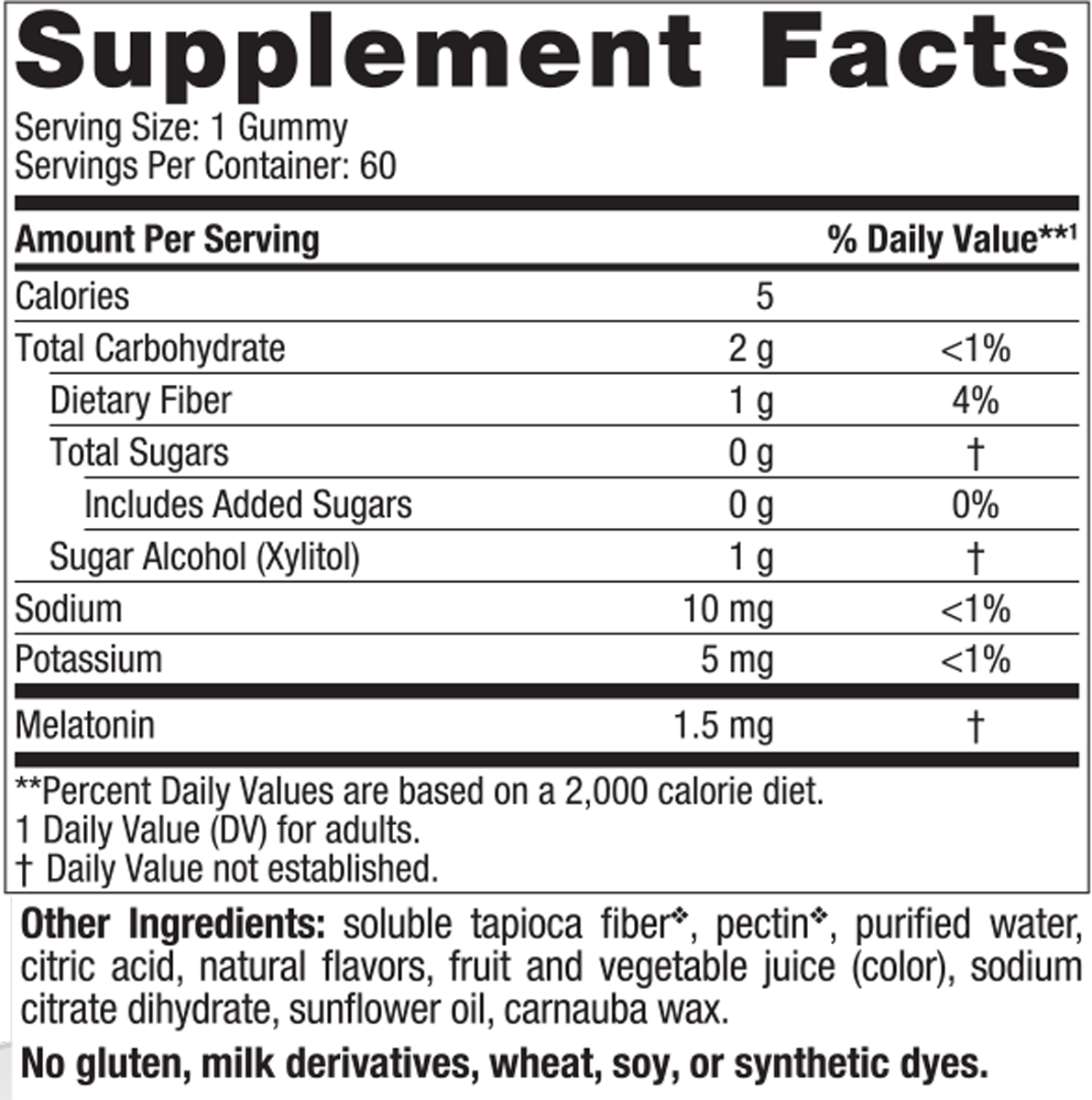 Zero Sugar Melatonin Gummies Gummies Rasberry Supplement Facts Label