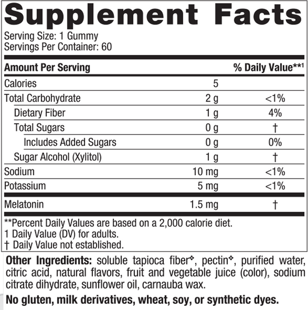 Zero Sugar Melatonin Gummies Gummies Rasberry Supplement Facts Label