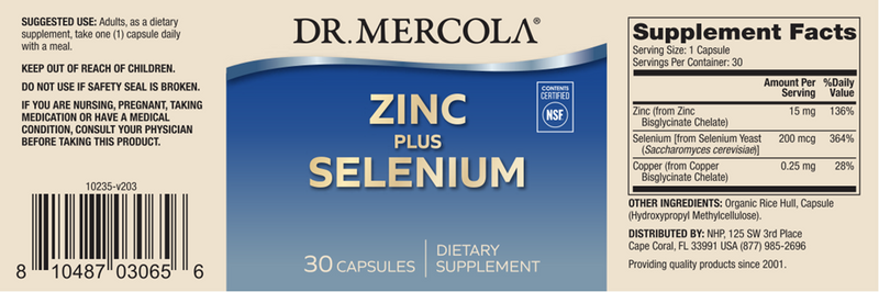 Zinc Plus Selenium (Dr. Mercola) label