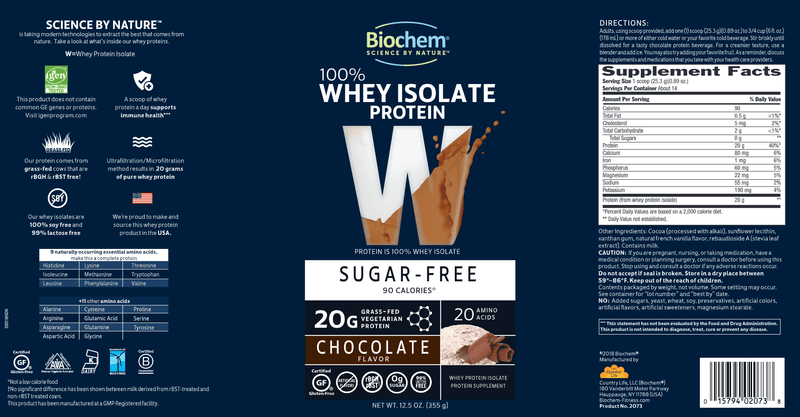 100% Whey Chocolate Sugarfree (Biochem) Label