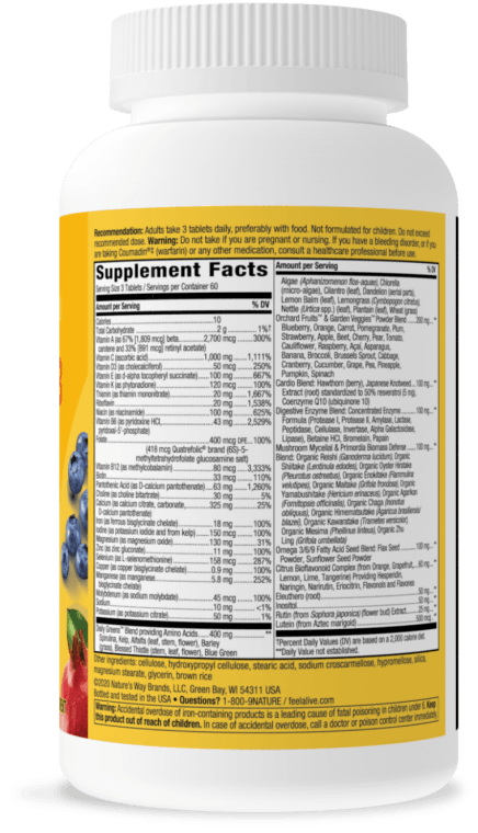 Alive! Max3 Potency Multivitamin Tabs (Nature's Way) Supplement Facts
