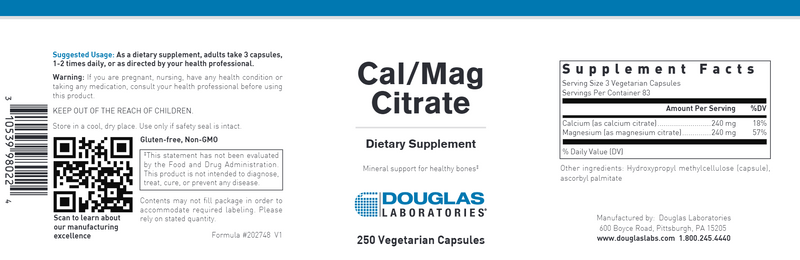 Cal/Mag Citrate (Douglas Labs) label