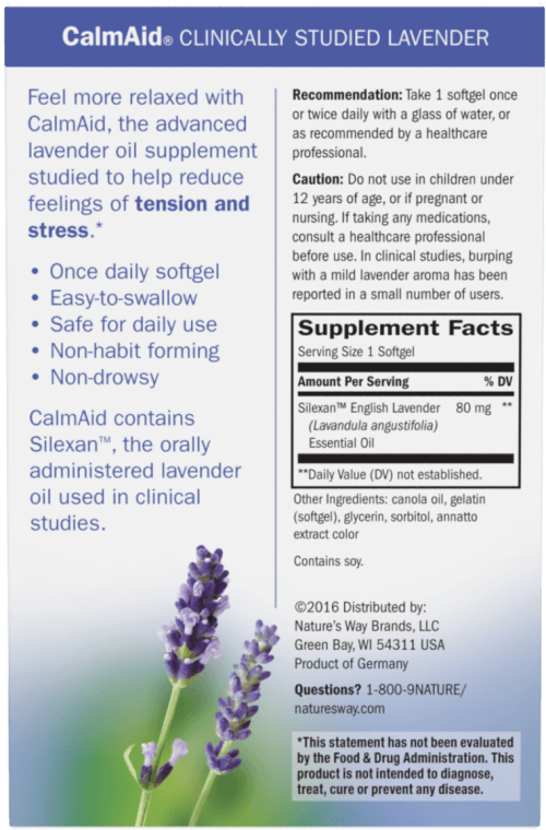 CalmAid 30 Softgels (Nature's Way) Supplement Facts