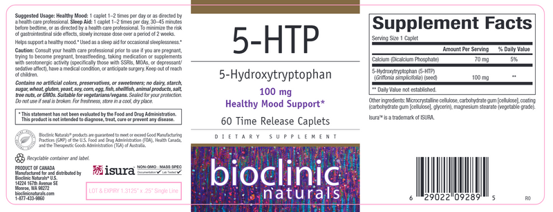 5-HTP 100 mg (Bioclinic Naturals) Label