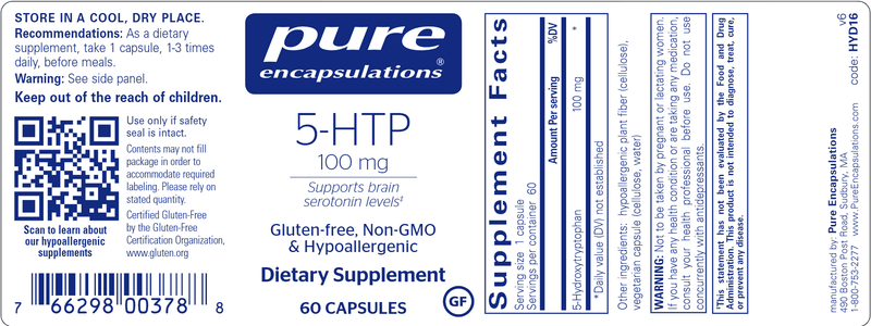 5-HTP 100 Mg 60 Caps Pure Encapsulations label