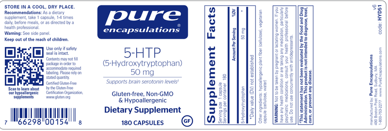 5-HTP 50 Mg 180 caps Pure Encapsulations label