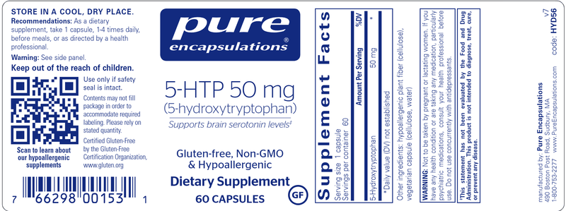 5-HTP 50 Mg 60 caps Pure Encapsulations label