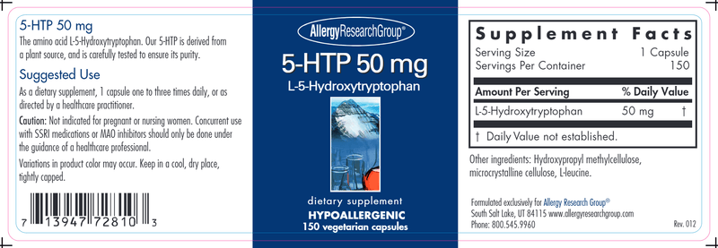 5-HTP 50 mg (Allergy Research Group) label