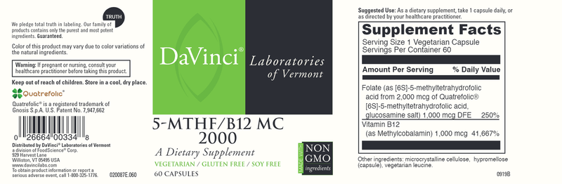 5-MTHF/B12 MC2000 (DaVinci Labs) Label