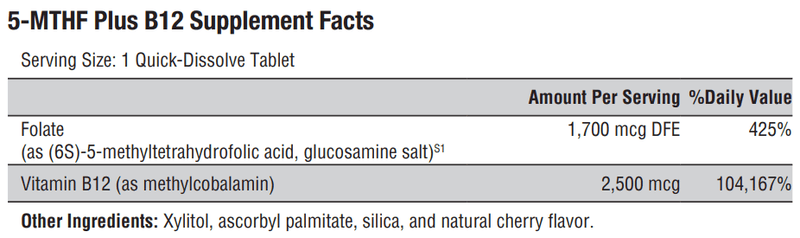 5-MTHF Plus B12 Cherry (Xymogen) Supplement Facts