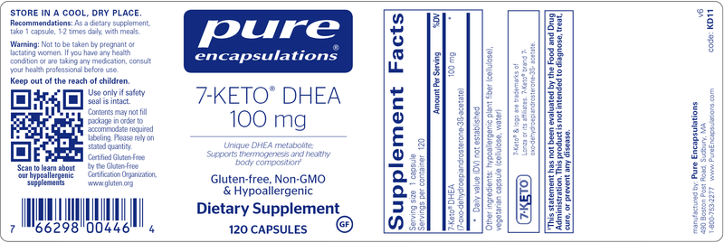 7-Keto DHEA 100 Mg. 120 caps (Pure Encapsulations) label