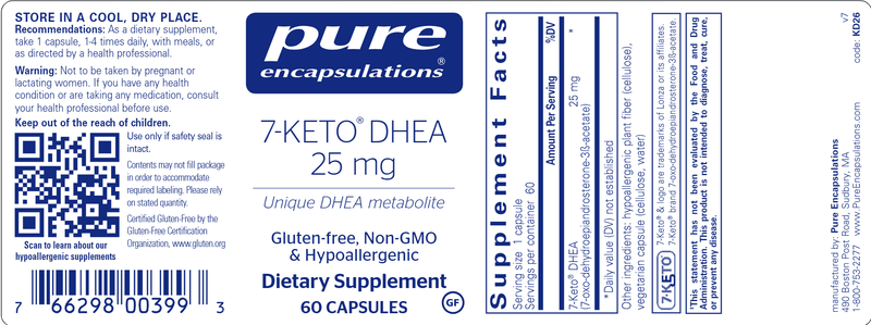 7-Keto DHEA 25 Mg 60 caps (Pure Encapsulations) label