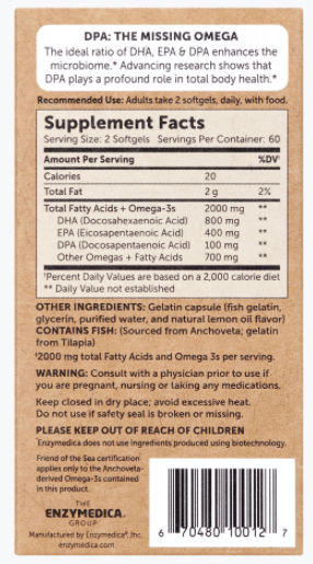 Aqua Biome Fish Oil Maximum Strength Enzymedica Label