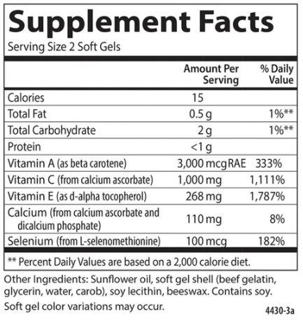 ACES Antioxidant 200 Count Supplement Facts Label