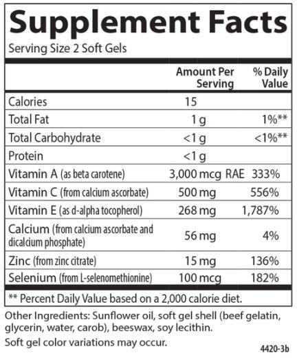 ACES + Zn 180 Count Supplement Facts Label