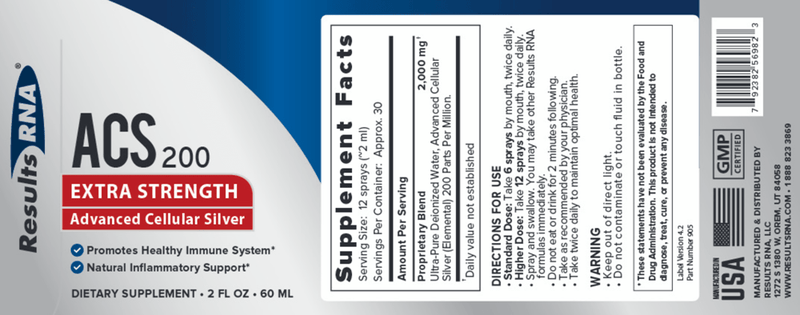 ACS 200 Silver Extra Strength 2oz (Results RNA) Label